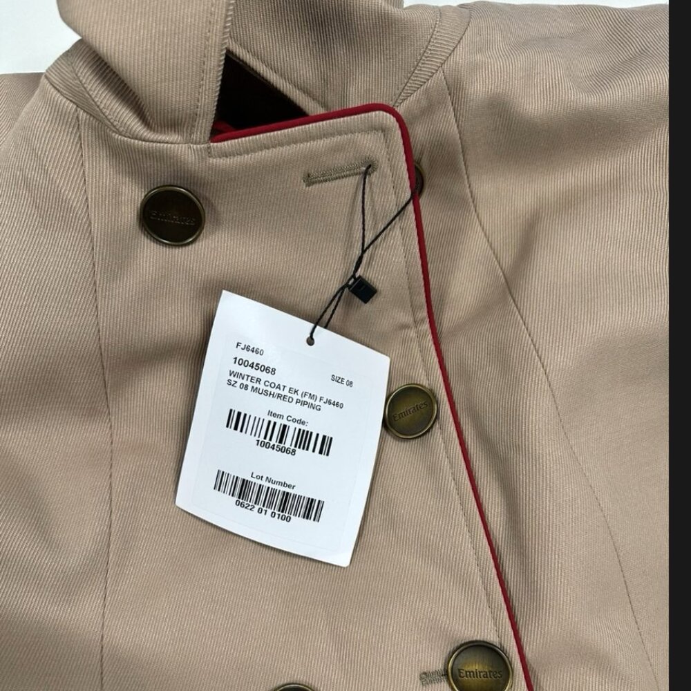 Emirates cabin crew flight attendant trench coat in khaki NWT size UK8 US 4